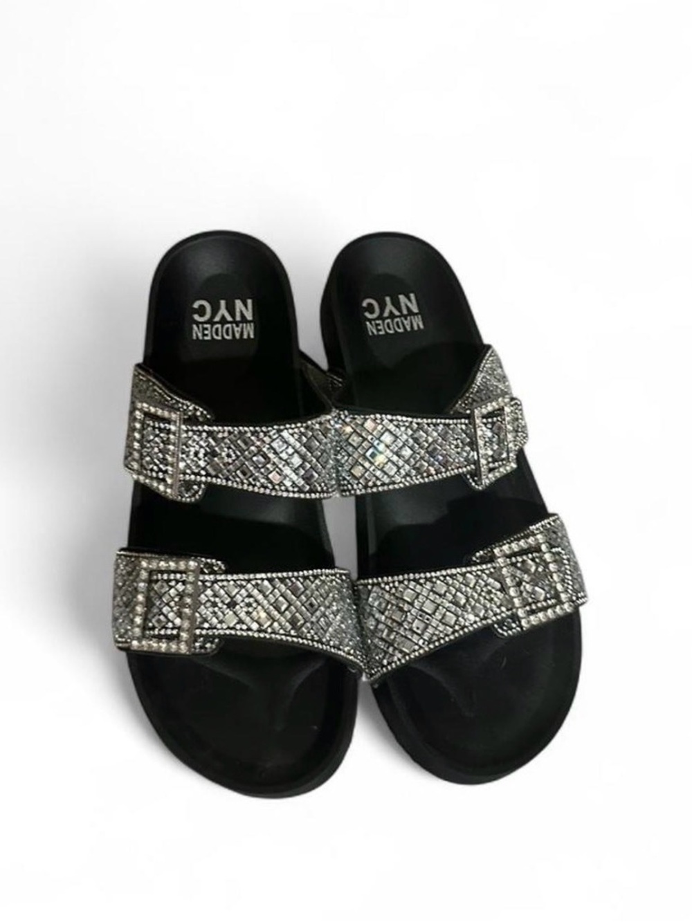 8 1/2 Madden NYC black and silver rhinestone sandals #glamour #summer
